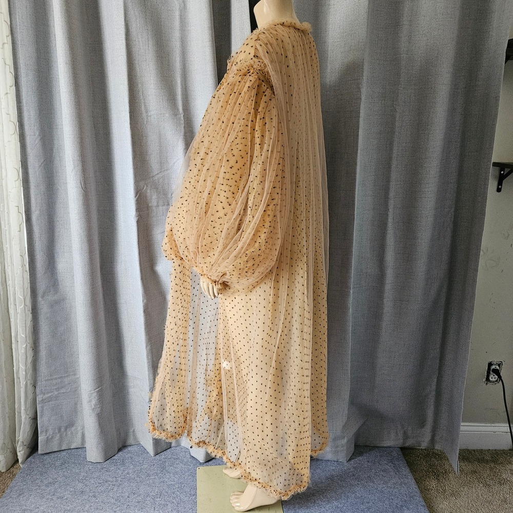 Fancy Dream Peach Tulle Polka Dot Sheer Ruffle Puff Sleeve Duster Robe OS - Picture 4 of 11